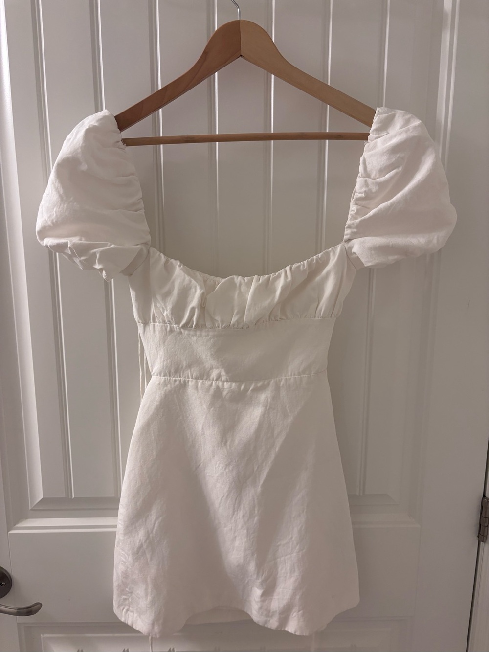 Zara White Puff-Sleeve Mini Dress